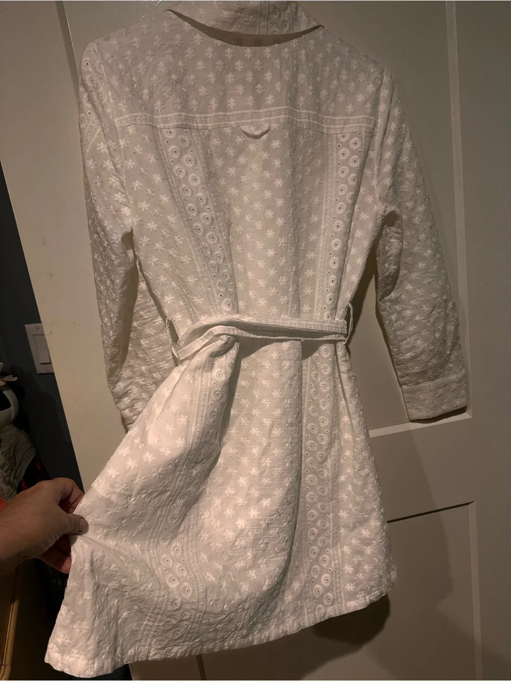 Zara White Eyelet Trench Shirt Dress with Belt